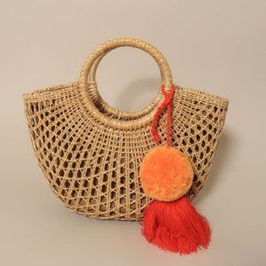Woven Half-Moon Straw Summer Beach Tote Bag